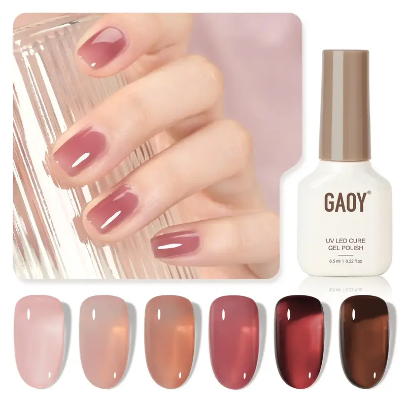 GAOY Rose Garden Jelly UV Gel Nail Polish of 6 Transparent Nude Red Pink Brown Colors Sheer Gel Polish Kit for Salon Gel Mani...