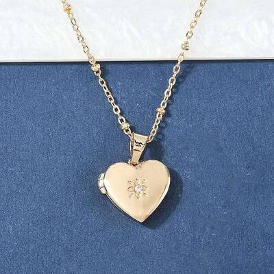 304 Stainless Steel Pave Clear Cubic Zirconia Heart Locket Pendant Necklaces for Women