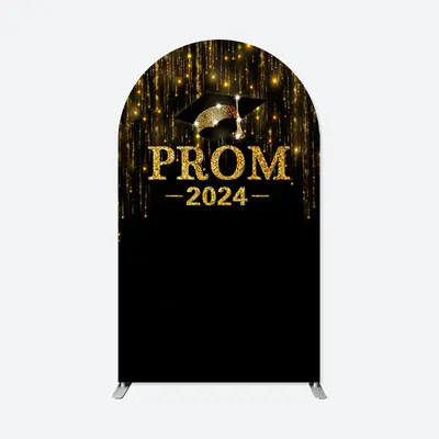 Aperturee Black Gold Glitter Prom Party Graduation Arch Backdrop | Round Arch Backdrop Cover | Circle Arch Backdrop Diy | Chi...