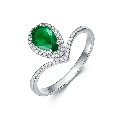 18K White Gold 2.5 to 7.5 CT.T.W. Pear Cut Emerald Custom Engagement Ring Anniversary Ring