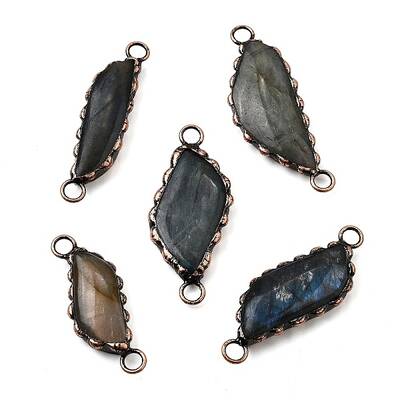 Brass Pave Natural Labradorite Feather Connector Charms