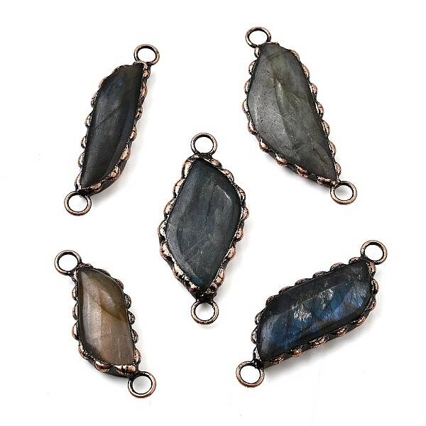 Brass Pave Natural Labradorite Feather Connector Charms