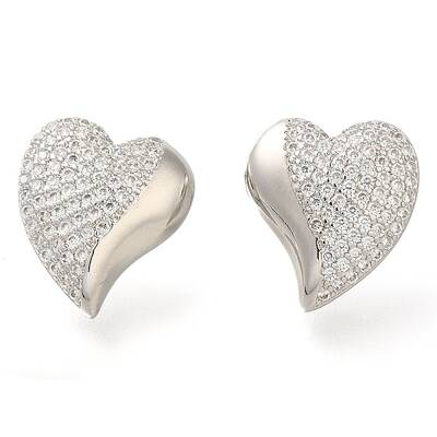 Brass Pave Clear Cubic Zirconia Stud Earrings
