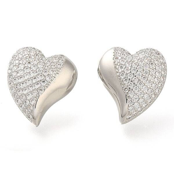 Brass Pave Clear Cubic Zirconia Stud Earrings