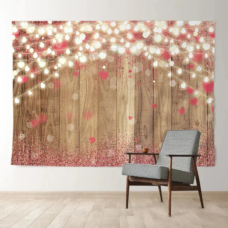 Aperturee Lighting Pink Heart Wooden Valentines Day Backdrop
