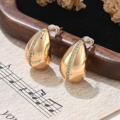 Teardrop Brass Micro Pave Clear Cubic Zirconia Stud Earrings