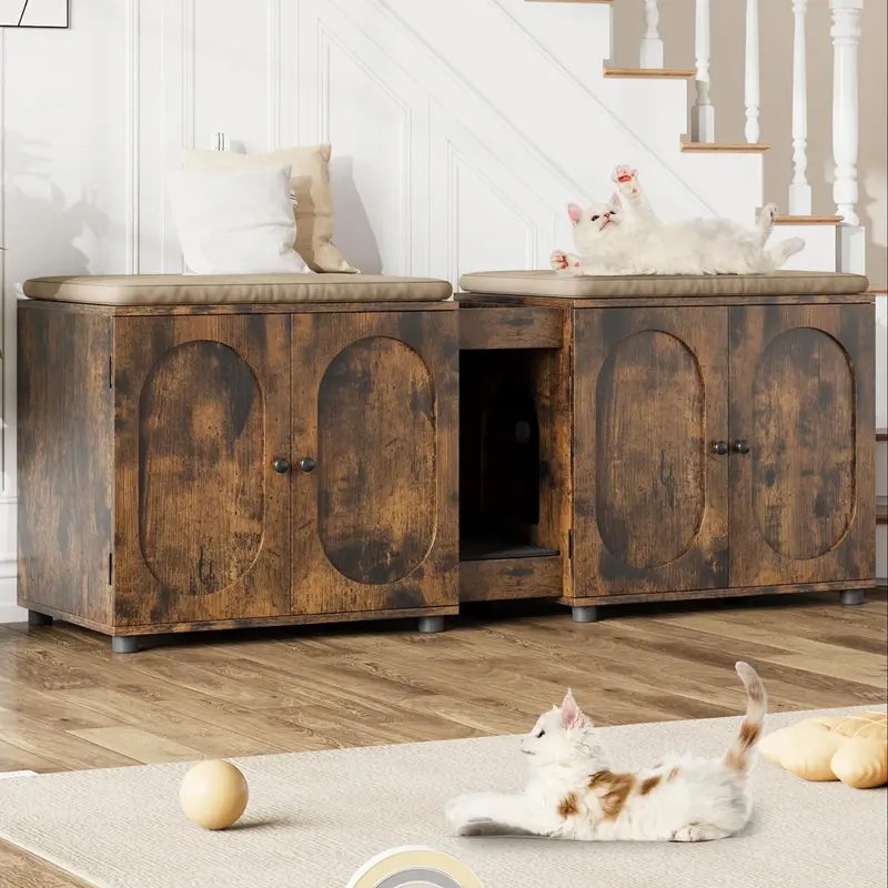 Garvee Cat Litter Box Enclosure, 55.1 Double Litter Box Furniture Large Cat Box Enclosure Kitty Litter Box for 2 Cats Hidden...