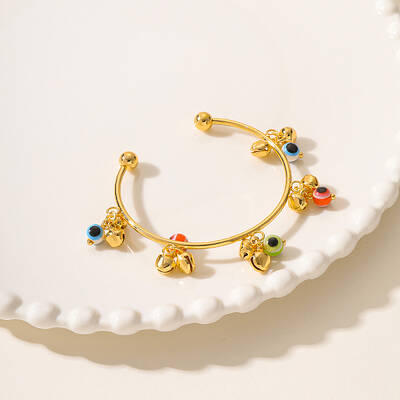 Golden Element Bell Handmade Lampwork Evil Eye Cuff Bangle for Women's Daily Party