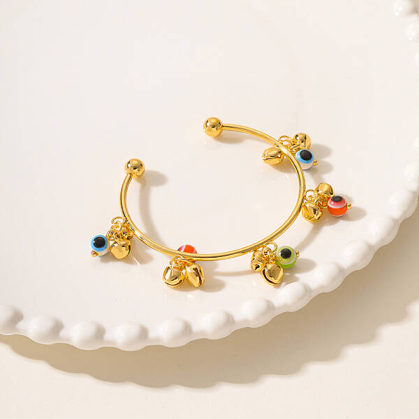 Golden Element Bell Handmade Lampwork Evil Eye Cuff Bangle for Women's Daily Party