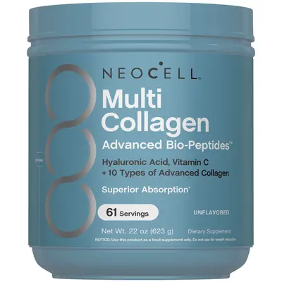 NeoCell Multi Collagen Bio-Peptides Powder - Superior Absorption with Hyaluronic Acid and Vitamin C - Unflavored - 22oz