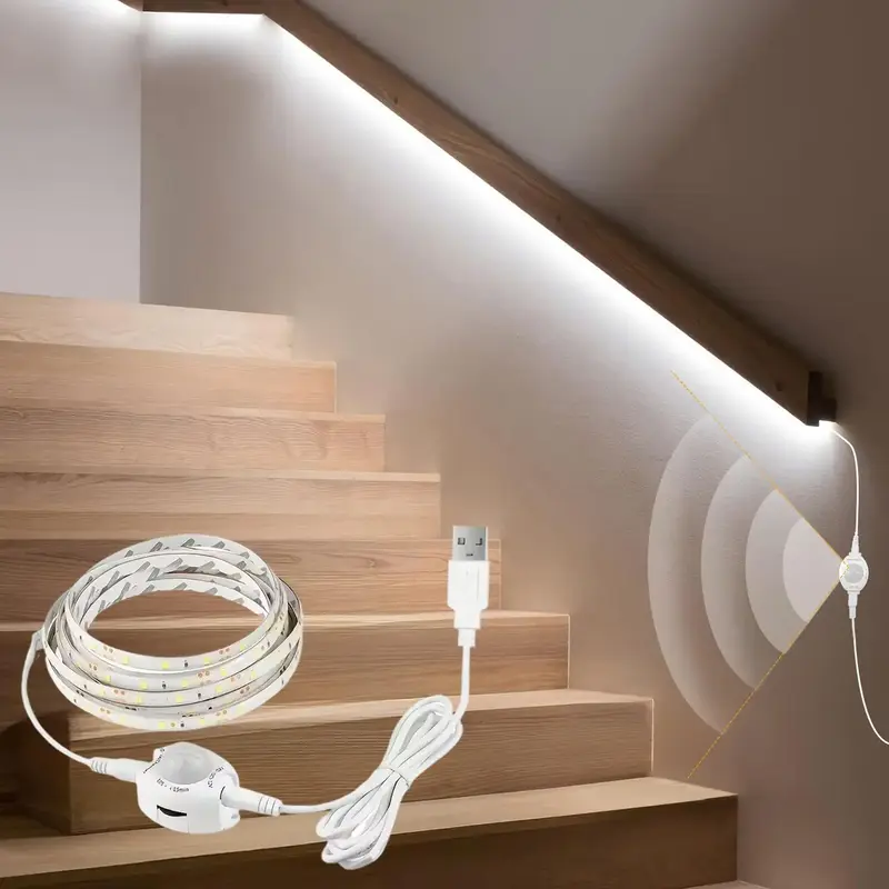 PIR Motion-Sensor LED Strip Light, 1 Count USB Powered Automatic Switch Light, Stair Wardrobe Closet Kitchen Bedroom Hallway ...