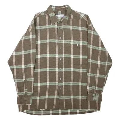 Mens Flannel Shirt Green Check Long Sleeve XL
