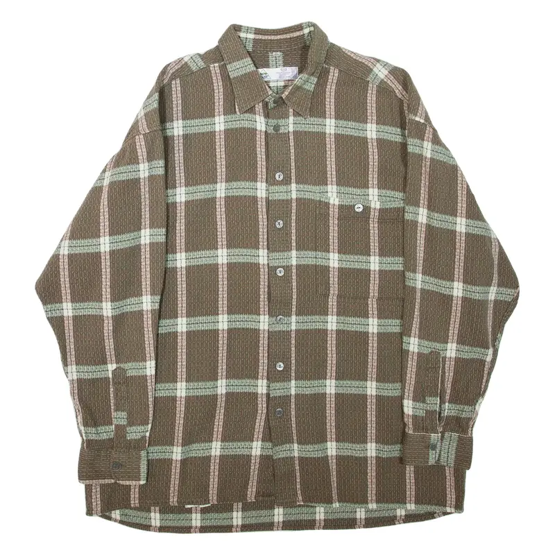 Mens Flannel Shirt Green Check Long Sleeve XL