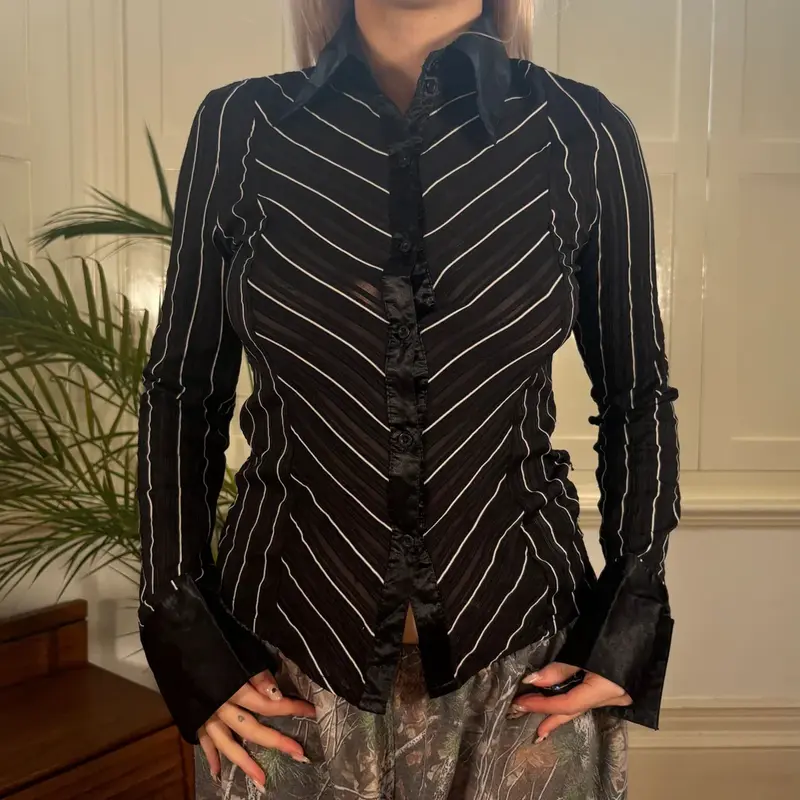 N&P Striped Shirt - Small Black & White Viscose Blend