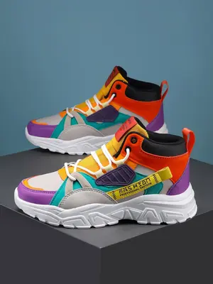 Men's Fashion Colorblock Lace Up Sneakers, Casual Comfortable Sports Running Shoes, Male All-match Round Toe Chunky Sneakers ...