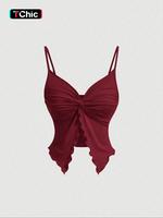 Women's Plain Twist Front Cami Top, Elegant Sleeveless Spaghetti Strap Top for Summer, Ladies Clothes for Daily Wear,  Clothe...