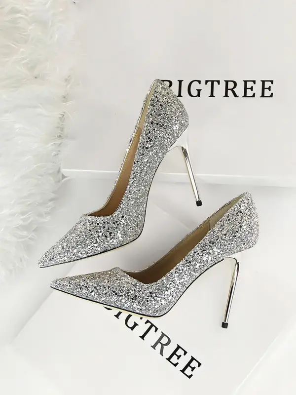 Women's Rhinestone Decorated Classy Stiletto Heels, Prom Heels, Elegant Glitter Pointed Toe High Heel Shoes for Party, Banque...