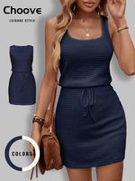 Women's Solid Color Dress, Casual Sleeveless Dress for Summer, Ladies Clothes for Beach Holiday Vacation, Womenswear