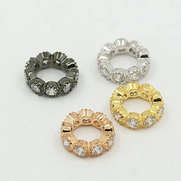Brass Micro Pave Cubic Zirconia Beads