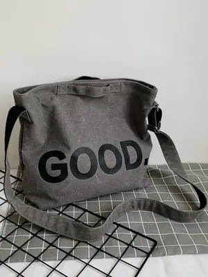 Fashion Letter Pattern Canvas Zipper Crossbody Bag, Summer Casual Large Capacity Shoulder Bag for Women & Men, Student's Prep...