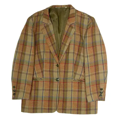HUCKE MODE COLLECTION Womens Blazer Jacket Green Wool 90s Plaid UK 16