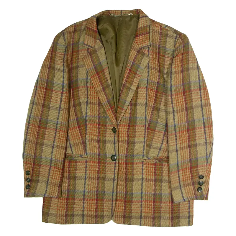 HUCKE MODE COLLECTION Womens Blazer Jacket Green Wool 90s Plaid UK 16