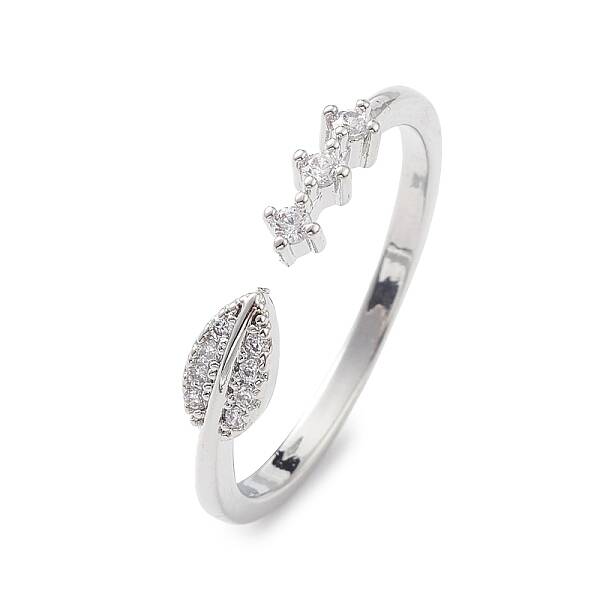 Clear Cubic Zirconia Leaf Open Cuff Ring