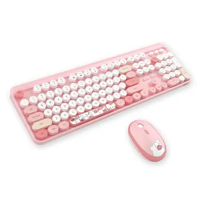 MOFII Adorable Cartoon Bear Wireless Ergonomic Keyboard & Mouse, 2 Counts/set Durable 2.4G Round Keycap Gaming Keyboard & M...