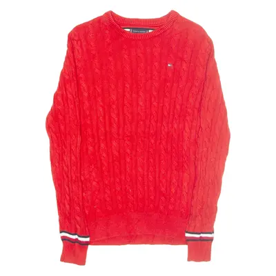TOMMY HILFIGER Mens Jumper Red Cable Knit M