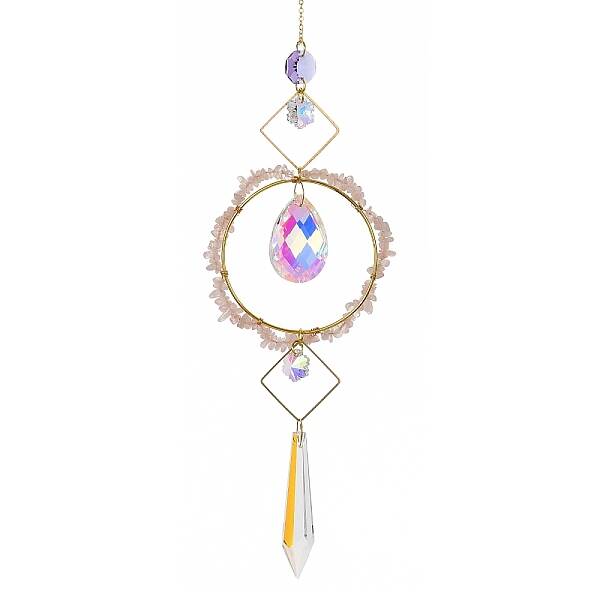 Natural Rose Quartz Chips Hanging Ornaments