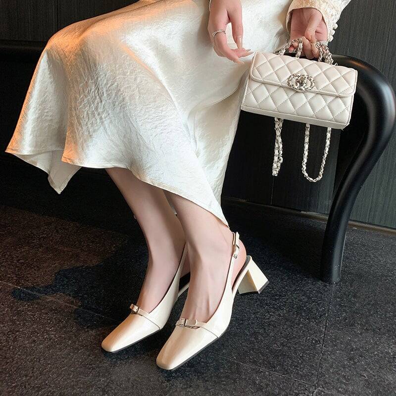 CHIKO Ocean Square Toe Block Heels Slingback Shoes