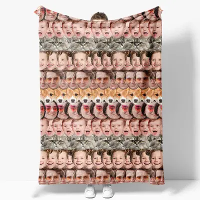 Personalized Funny Dense Family Pet Face Blanket - Aperturee