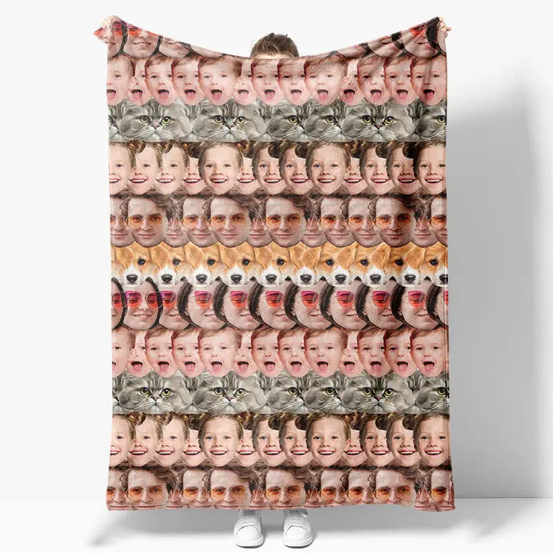 Personalized Funny Dense Family Pet Face Blanket - Aperturee