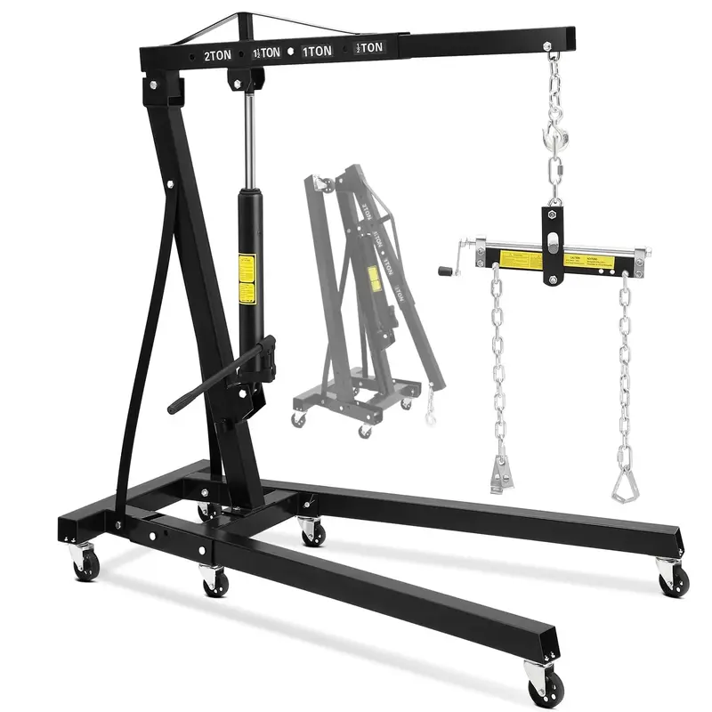 Garvee 2 Ton Folding Hydraulic Engine Hoist with 6 Wheels, Telescopic Boom, Steel Frame, Foldable Design, 4400 Lbs Capacity f...