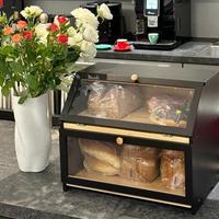 HOMEKOKO Double Layer Large Capacity Bread Box for Kitchen Counter, Wooden Black Bread Storage Bin for Kitchen Countertop, Ki...