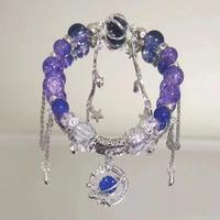 [1 gift] high-value fairy handmade bead jewelry elastic bracelet,Ice transparent purple butterfly tassel bracelet