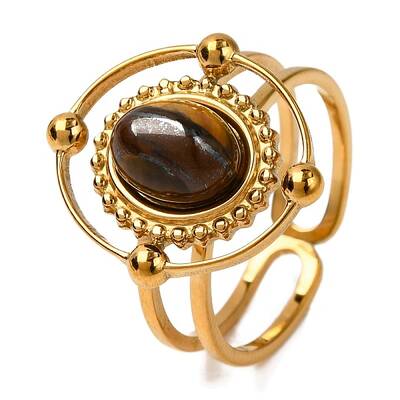 Oval Natural Tiger Eye Finger Rings