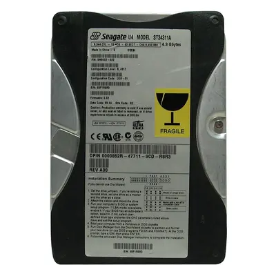 0000852R Dell 4.3GB 5400RPM IDE Ultra ATA/66 (ATA-5) 256KB Cache 3.5-Inch Hard Drive