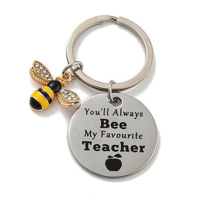 Teacher's Day Gift 201 Stainless Steel Flat Round with Word Keychains