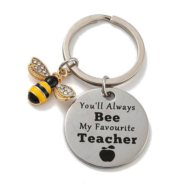 Teacher's Day Gift 201 Stainless Steel Flat Round with Word Keychains