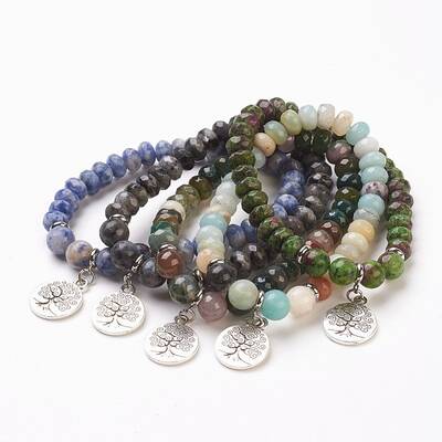 Natural Gemstone Bead Charm Bracelets