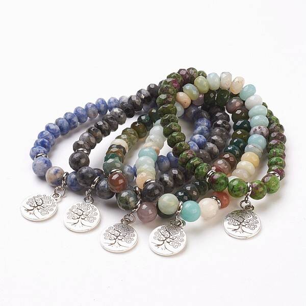 Natural Gemstone Bead Charm Bracelets