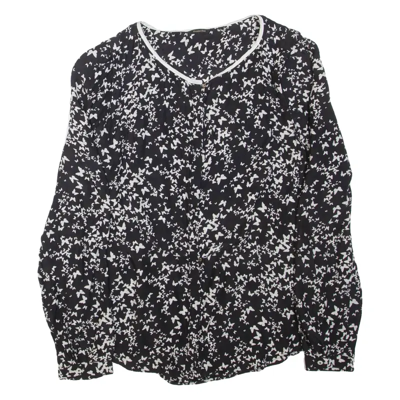 MASSIMO DUTTI Butterfly Womens Printed Blouse Black Long Sleeve S