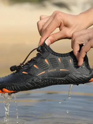 Men's Letter Patchwork Design River Trekking Shoes, Lightweight Breathable Comfortable Sports Footwear, Outdoor Hiking Shoes ...