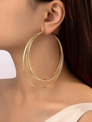 Geometric Design Hoop Earrings for Gift, 2024 New Trendy Elegant Fashion Metal Jewelry for Women and Girls, Casual All-match ...