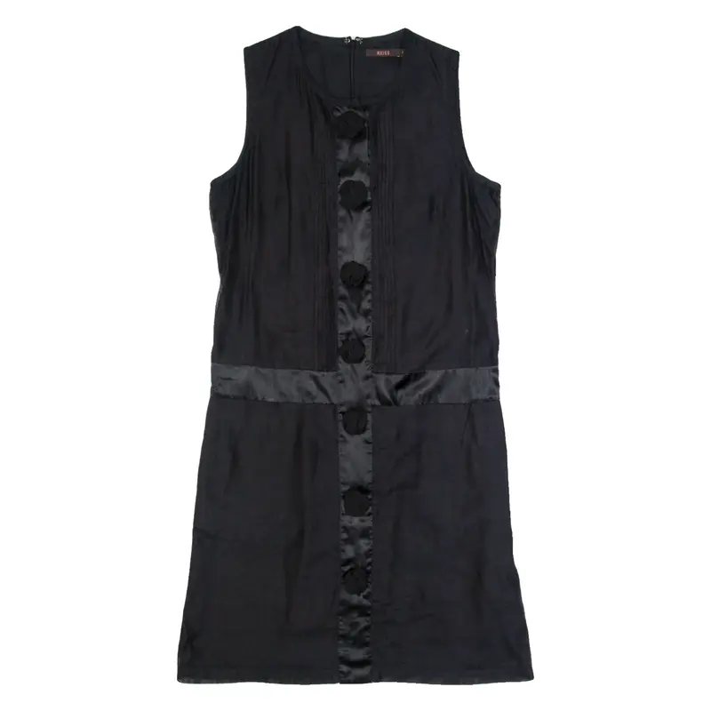 REISS Womens Shift Dress Black Silk Sleeveless Knee Length UK 10