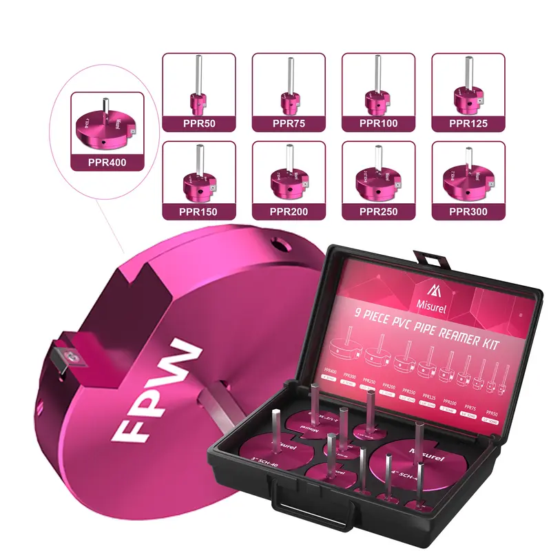 9-Piece PVC Pipe Reamer Kit -Carbide Insert & Stainless Steel Quick Disconnect,Ideal for Home Renovation, Plumbing Drill Tool...