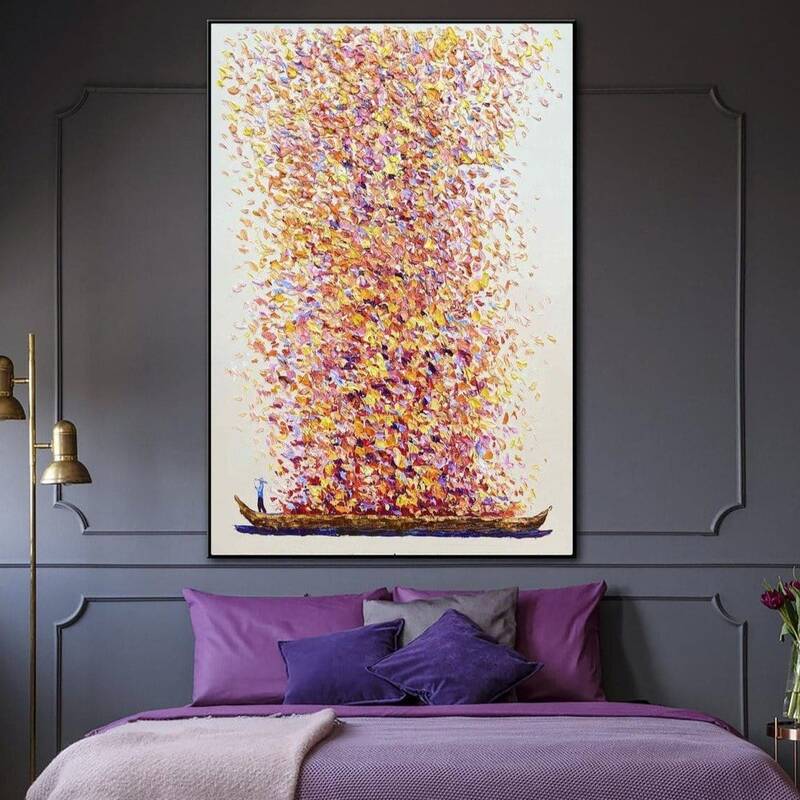Extra Large Abstract Wall Art Boat Painting Colorful Abstract Fine Art Acrylic Painting Modern Impasto Painting Contemporary ...