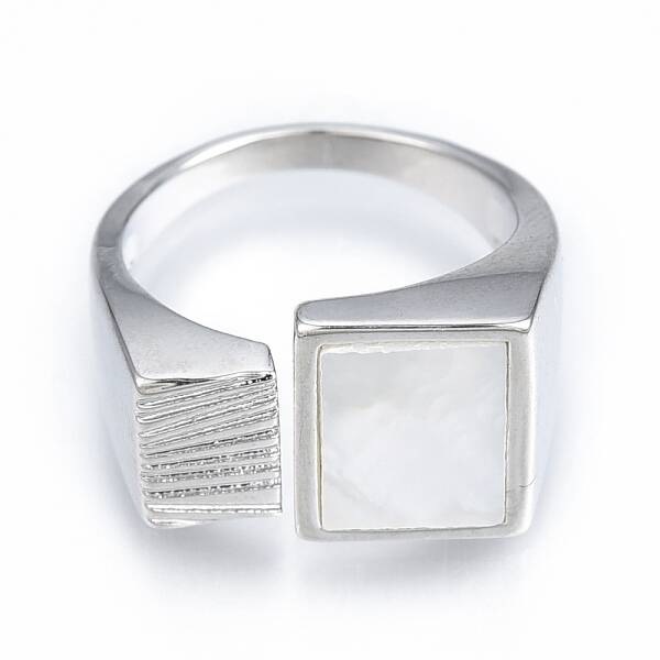 Natural Shell Square Open Cuff Ring