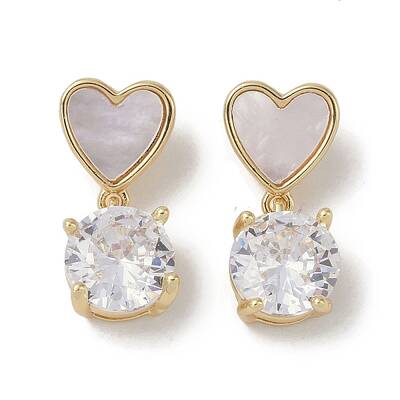 Brass & Shell & Clear Cubic Zirconia Pendants